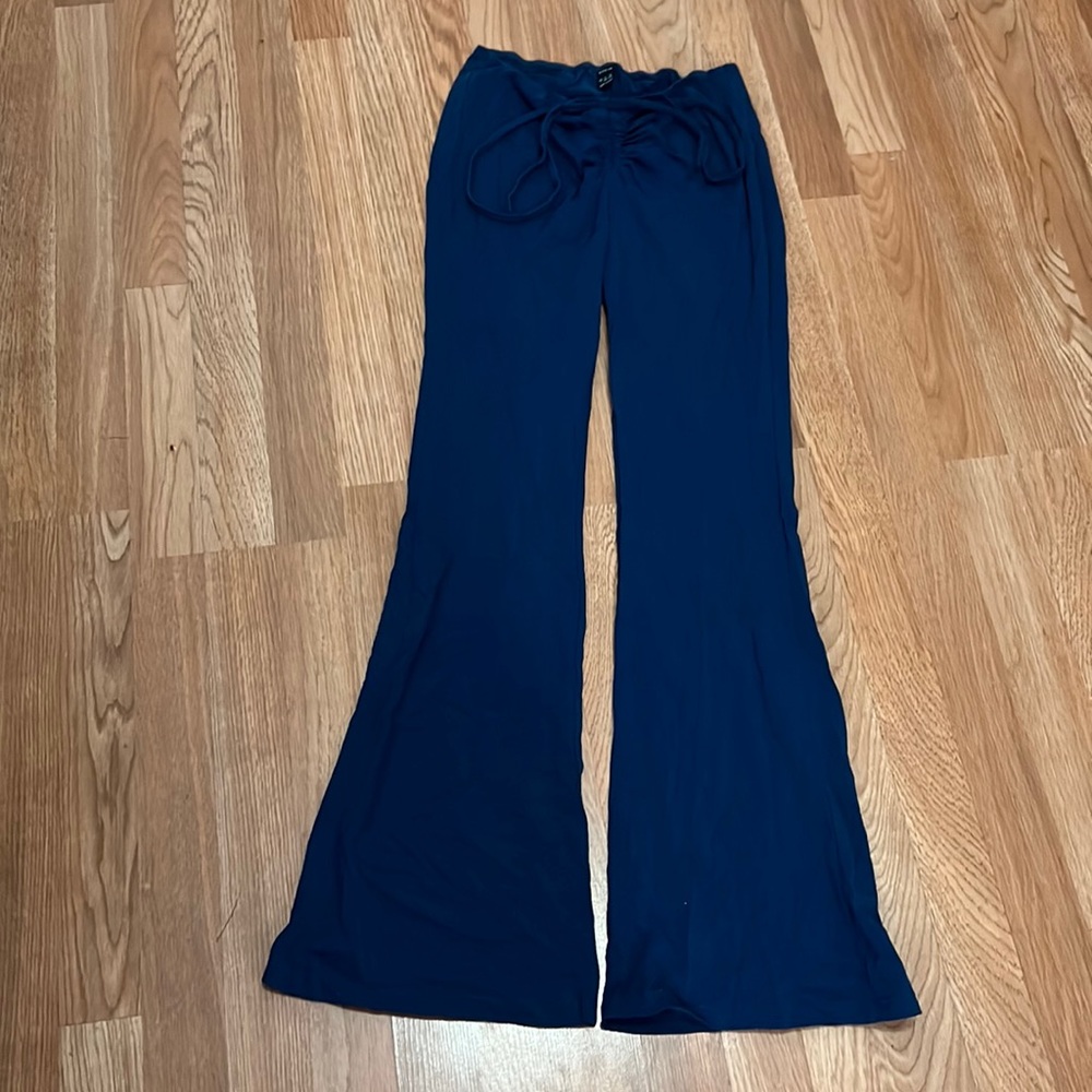 Shein Navy Blue Belle Bottom Cinched Elastic Waist Pull Over Pants Sz L